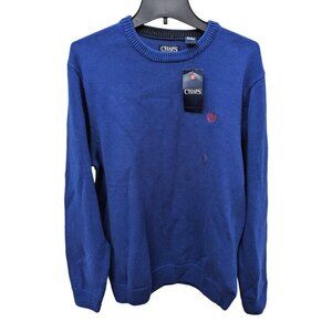Chaps Blue 100% Cotton Sweater Classic Fit Crewneck Pullover Ribbed Knit Large L